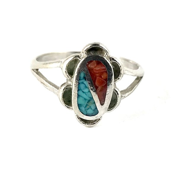 Jewelry - Sterling Silver 925 Turquoise and Coral Ring Size 6
